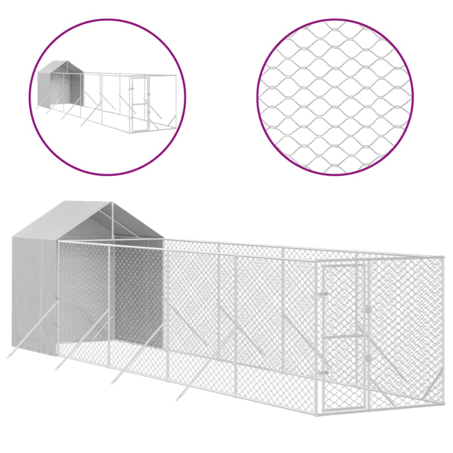 vidaXL Perrera de exterior con toldo acero galvanizado plata 2x2x2,5 m, , large Imagen numero 8